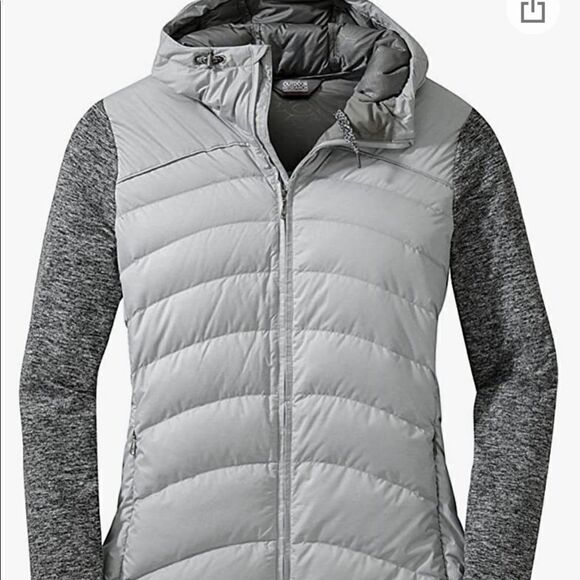 OUTDOOR RESEARCH Light Gray Plaza Down Hoodie Puffer Jacket - Picture 12 of 12